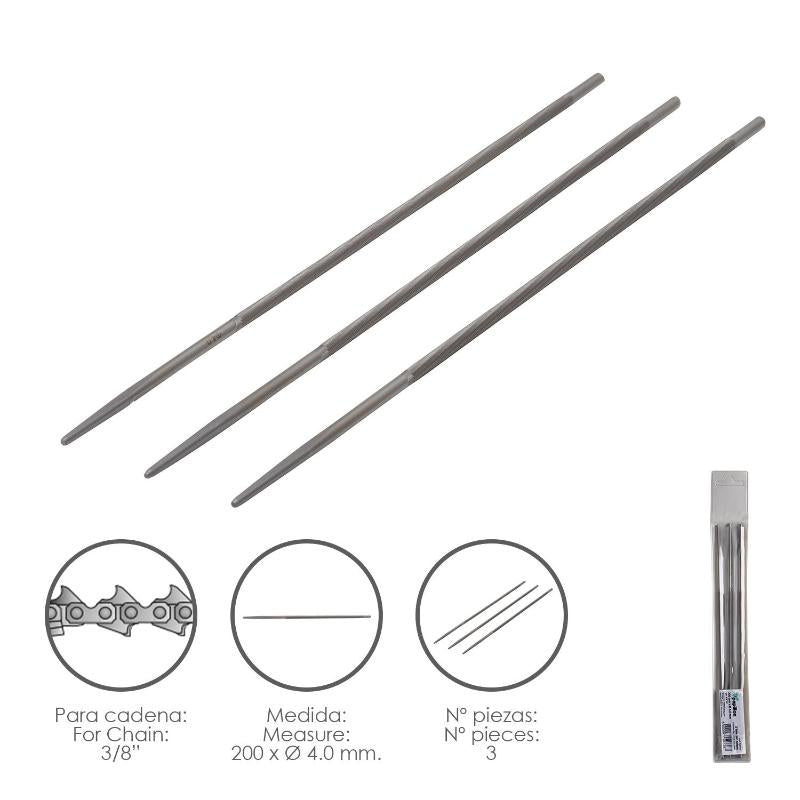 Limas Cadena Motosierra 200 X Ø 4.0 Mm. 3/8 Lp (pack 3 Piezas)