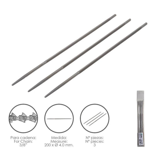 Limas Cadena Motosierra 200 X Ø 4.0 Mm. 3/8 Lp (pack 3 Piezas)