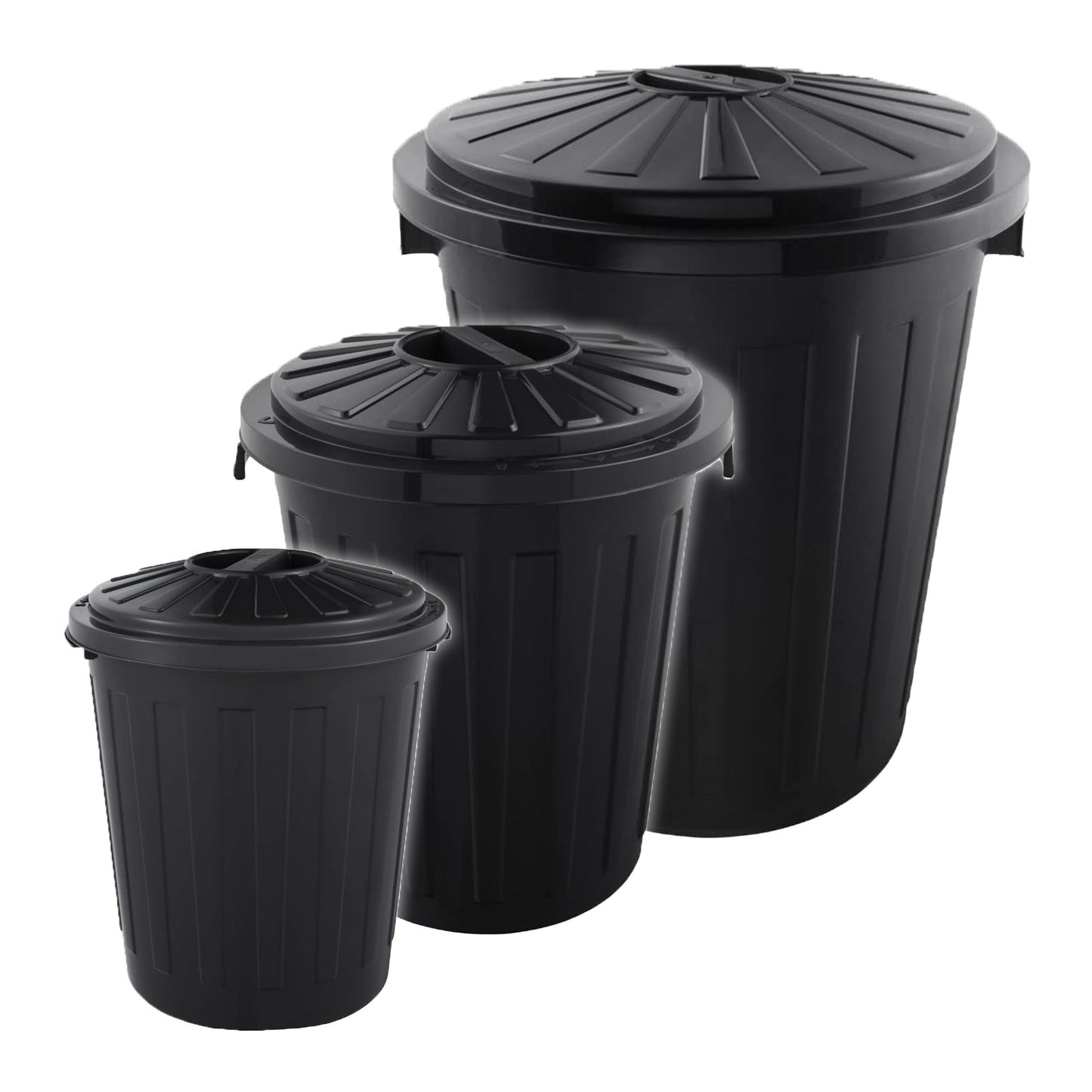 Set De 3 Cubos De Basura/papelera Polivalente Mats Con Tapa Cerrable De Plastico Resistente 7/23/50 Litros En Color Grafito_0