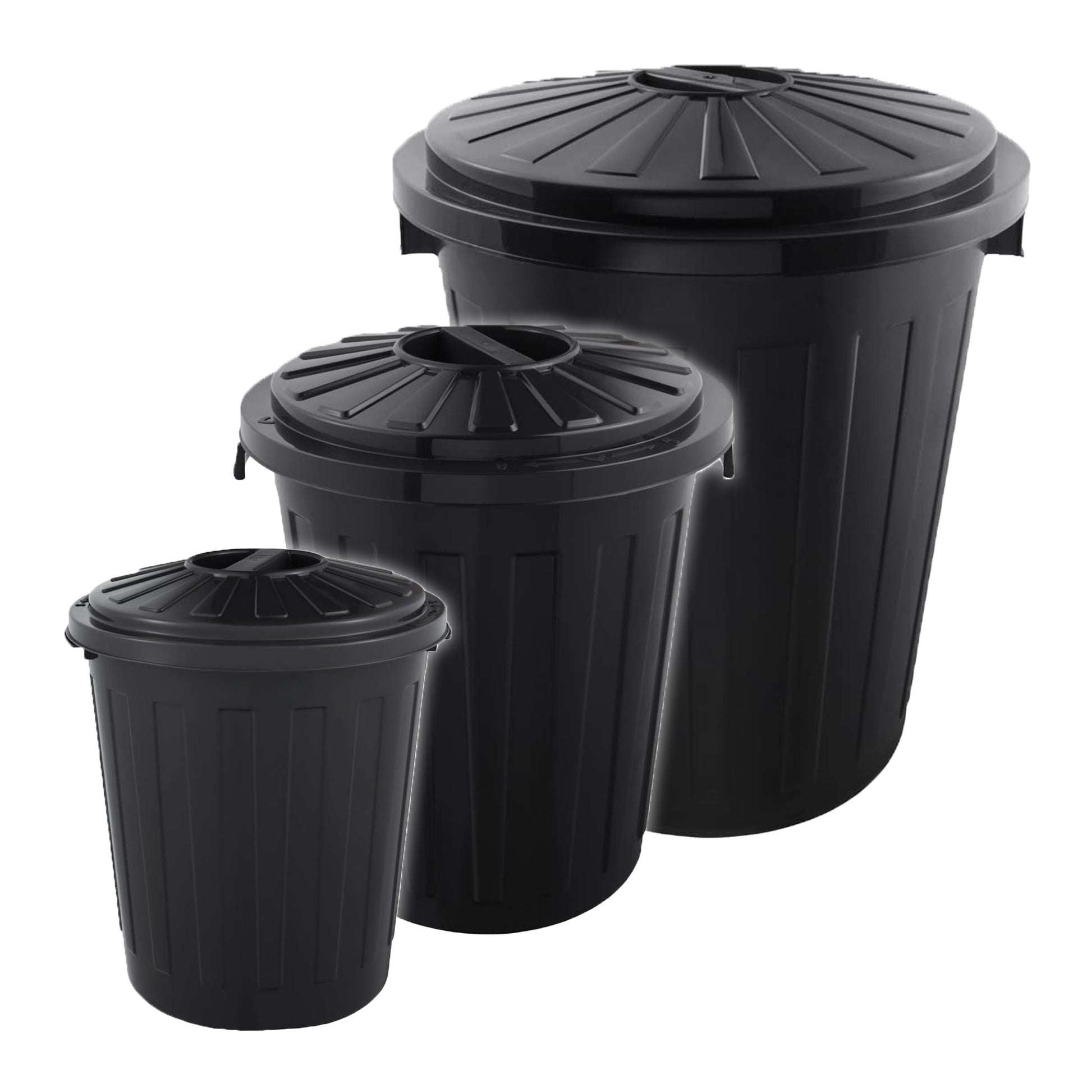 Set De 3 Cubos De Basura/papelera Polivalente Mats Con Tapa Cerrable De Plastico Resistente 7/23/50 Litros En Color Grafito_0
