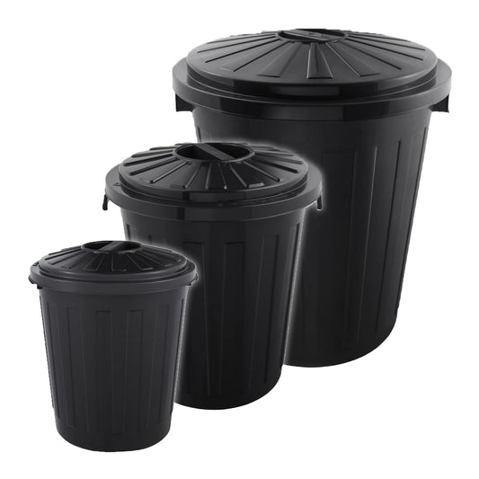 Set De 3 Cubos De Basura/papelera Polivalente Mats Con Tapa Cerrable De Plastico Resistente 7/23/50 Litros En Color Grafito_0