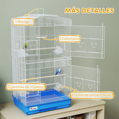 Pawhut Jaula Para Pájaros Con Puertas Comederos Y Bandeja 46,5x35,5x92 Cm Azul_5