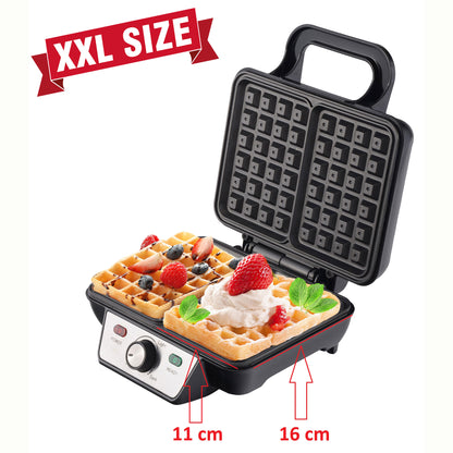 Gofrera Eléctrica Profesional 2 Gofres Grandes, Antiadherente Regulador Temperatura, Acero Inox Camry Cr3046 Negro/plata