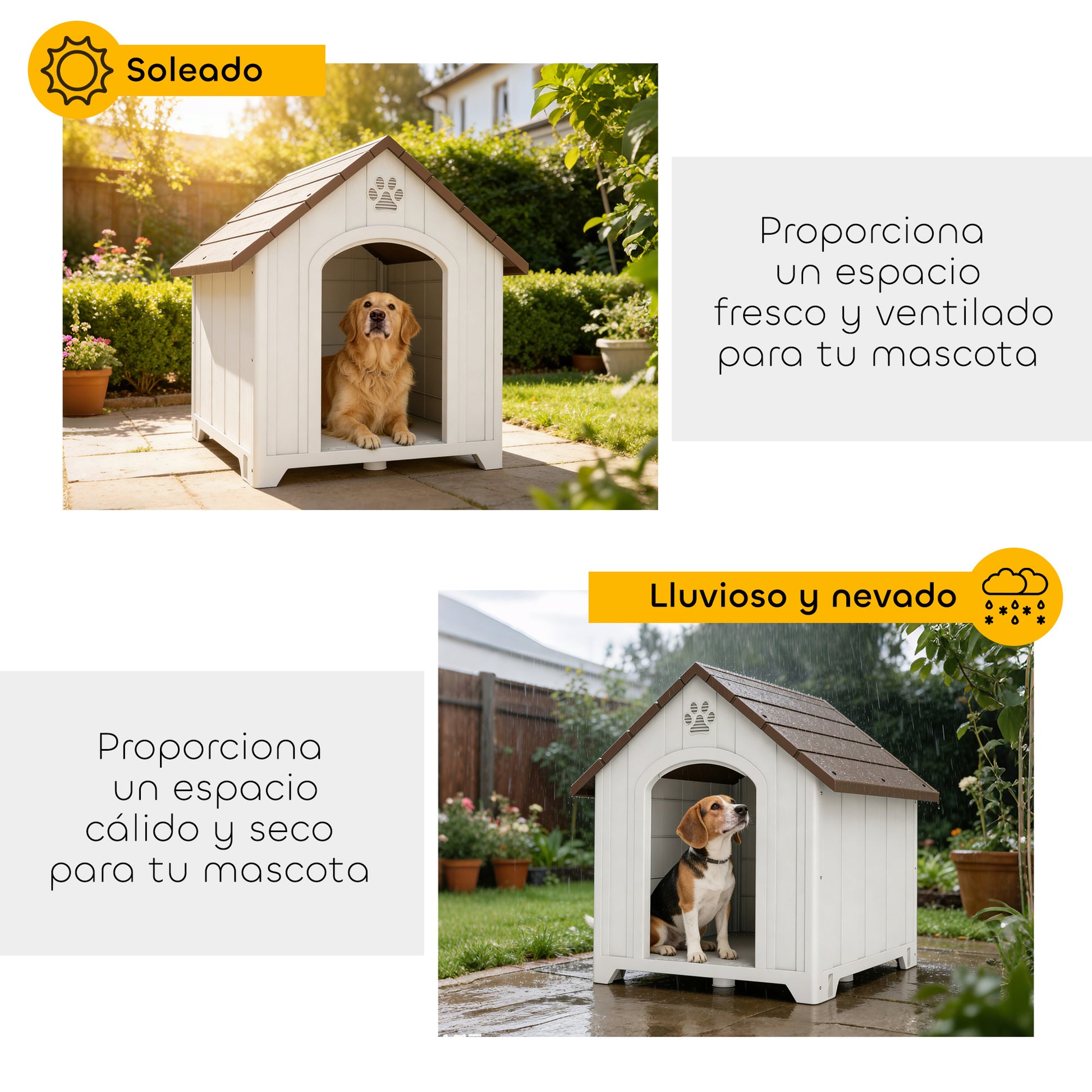 Pawhut Caseta Para Perros Grandes Exterior De Plástico Impermeable Marrón Oscuro_5