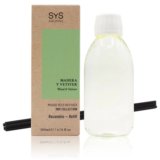 Recambio Mikado Madera y Vetiver SYS Aromas 200 ml | Con Palos | Colección 1991 | Aroma Amaderado y Cítrico_0