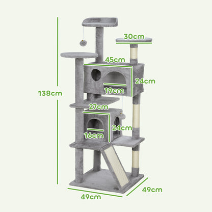Pawhut Rascador Para Gatos Altura 138 Cm Con Postes De Sisal Hamacas Gris Claro_2