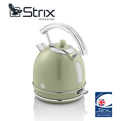 Hervidor Agua Eléctrico Retro , 1,8 L, Resistencia Oculta Acero Inoxidable, Sin Bpa, Inalámbrico Swan Sk14630gneu Verde