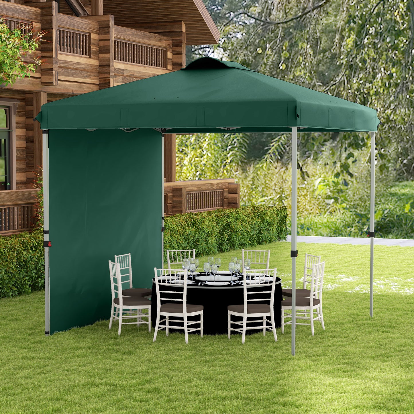 Outsunny Carpa Plegable 2,5x2,5 M Con 1 Pared Lateral Altura Ajustable Verde_1