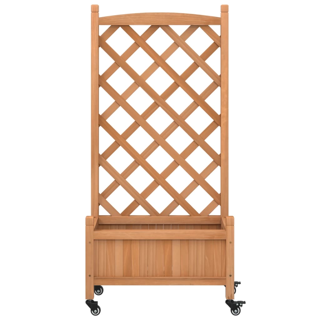 Jardinera Con Enrejado Y Ruedas Madera Maciza De Abeto Marrón_3