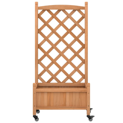 Jardinera Con Enrejado Y Ruedas Madera Maciza De Abeto Marrón_3