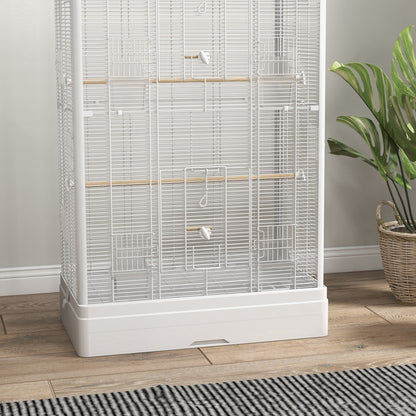 Pawhut Jaula Para Pájaros 61x36,5x98 Cm Con Puertas Perchas Bandeja Blanco_3