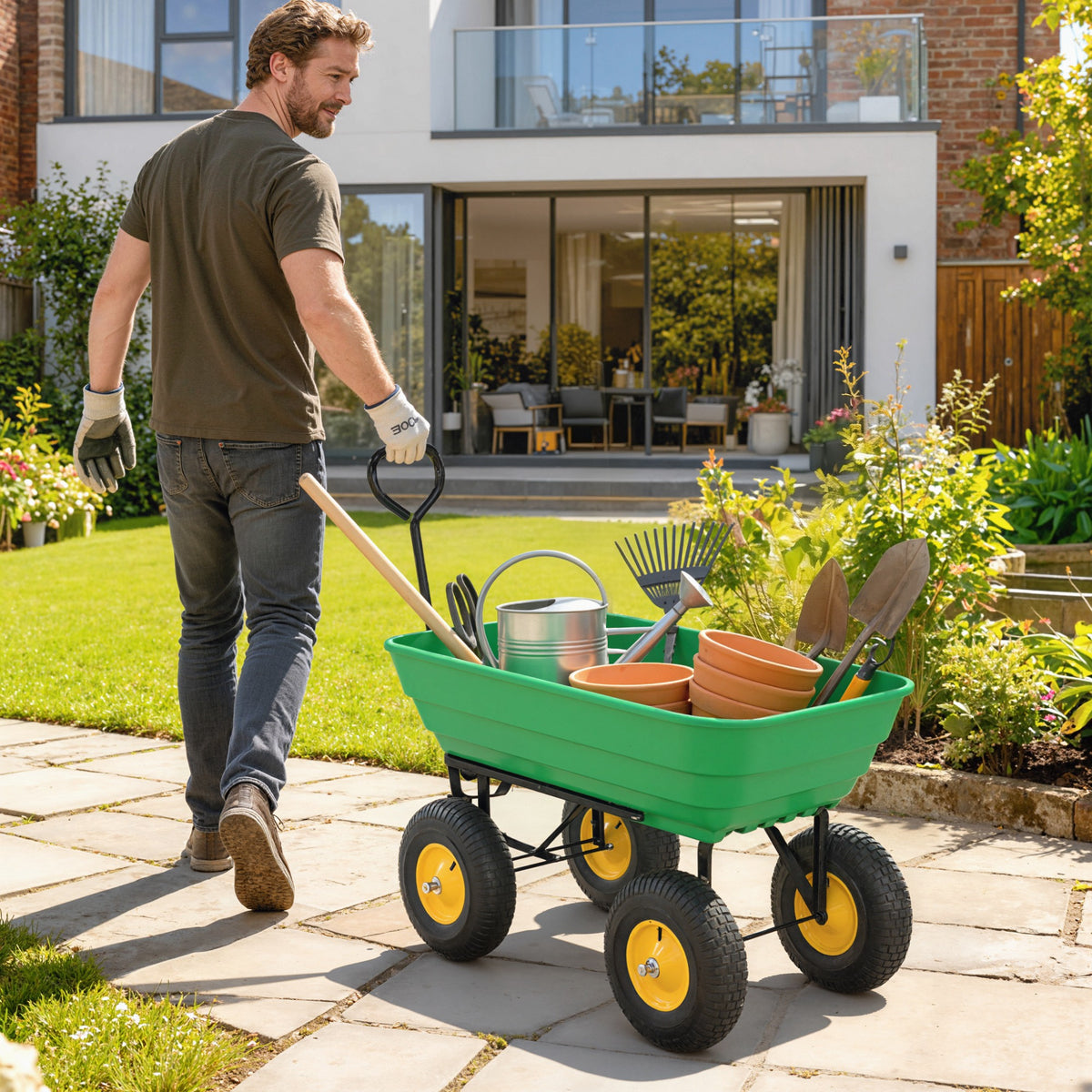 Outsunny Carro De Jardín Con Carrocería Inclinable 109x52x94 Cm Verde Oscuro_1