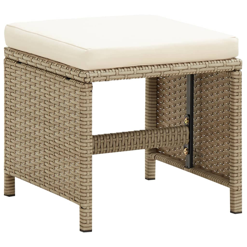 Vidaxl Taburetes De Jardín 4 Unidades Y Cojines Ratán Sintético Beige_1