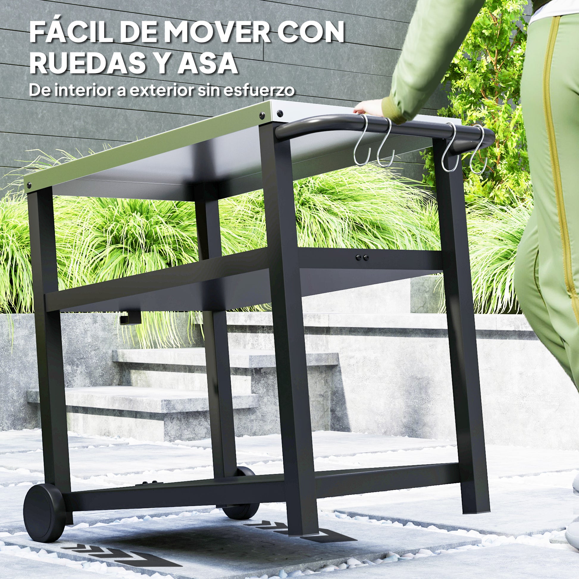 Outsunny Carrito De Parrilla De 3 Niveles Con 2 Ruedas Estantes Y Asa Gris_5