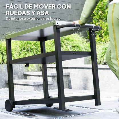 Outsunny Carrito De Parrilla De 3 Niveles Con 2 Ruedas Estantes Y Asa Gris_5