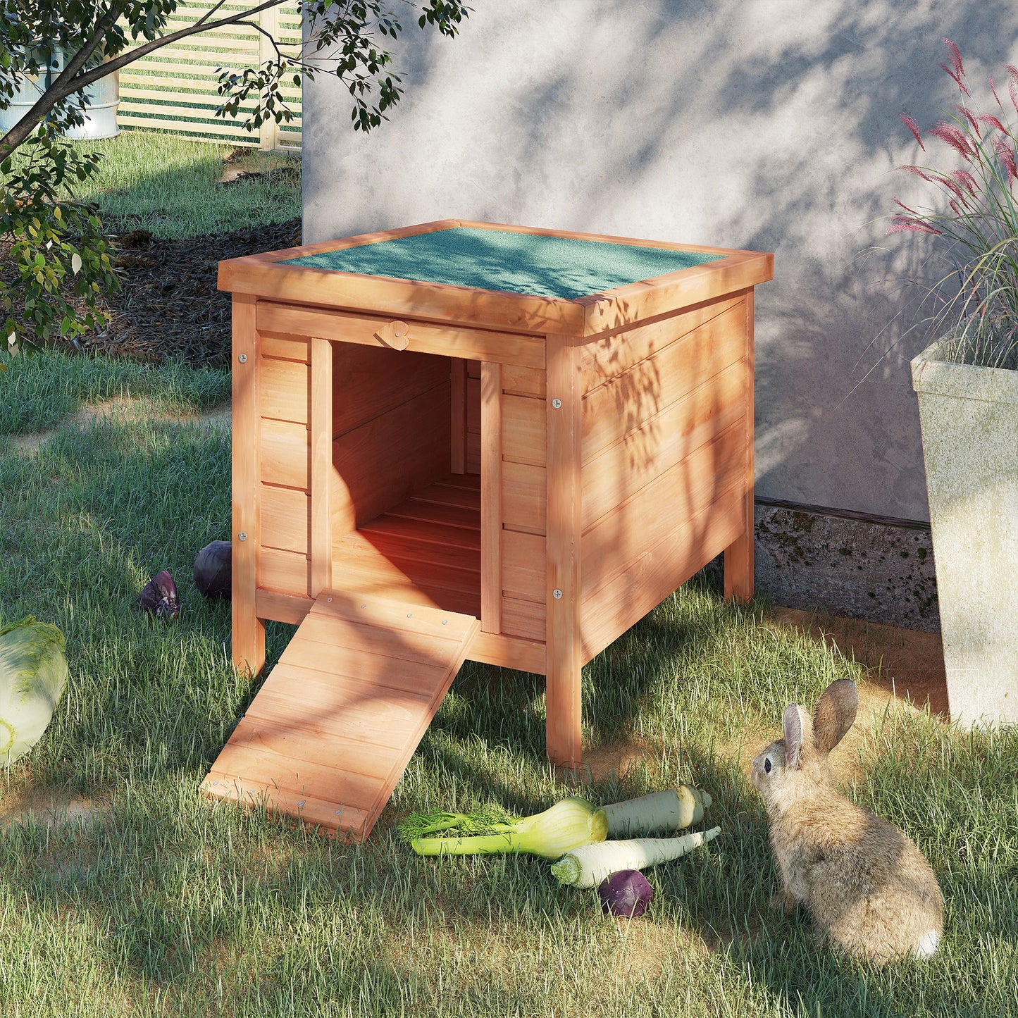 Pawhut Conejera Madera Exterior Con Techo Asfáltico Abatible 42x51x43 Cm Natural_1