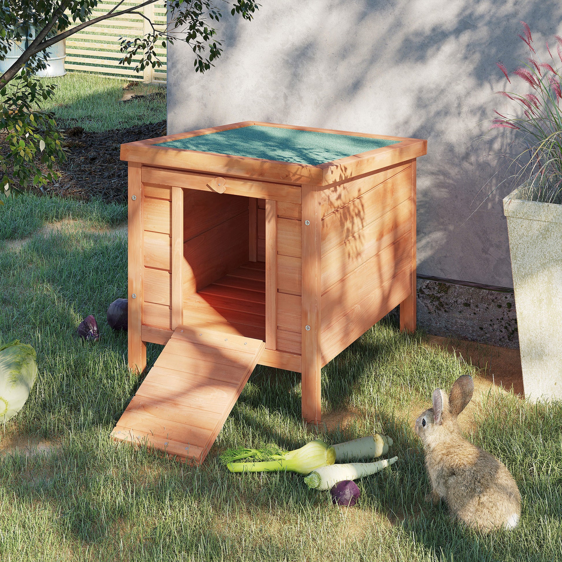Pawhut Conejera Madera Exterior Con Techo Asfáltico Abatible 42x51x43 Cm Natural_1