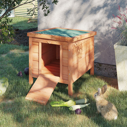Pawhut Conejera Madera Exterior Con Techo Asfáltico Abatible 42x51x43 Cm Natural_1