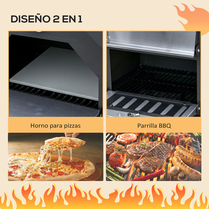 Outsunny Horno De Pizza Exterior Con 2 Capas Ruedas Cajón 64x54x160 Cm Negro_5