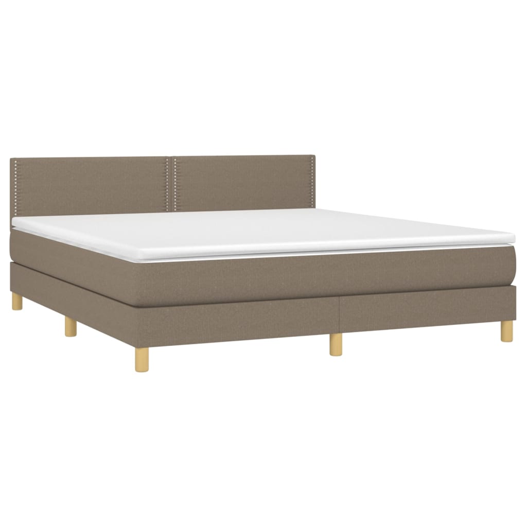 Cama Box Spring Con Colchón Led Tela Gris Taupe 160x200 Cm / Vetonek_2
