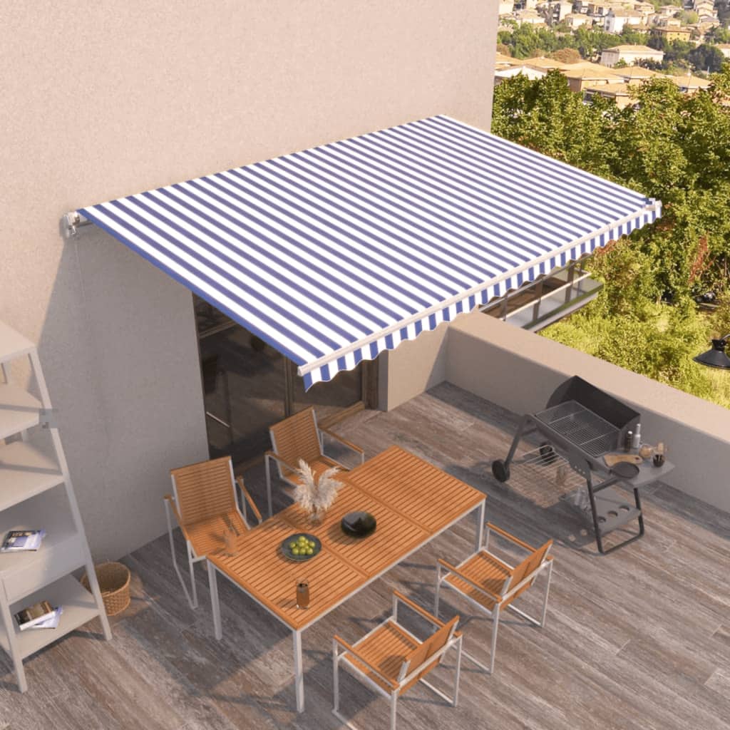 Toldo Retráctil Manual Azul Y Blanco 500x350 Cm_1