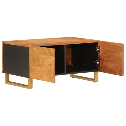 Mesa De Centro Madera Maciza De Mango Negro Marrón 80x50x40 Cm_1