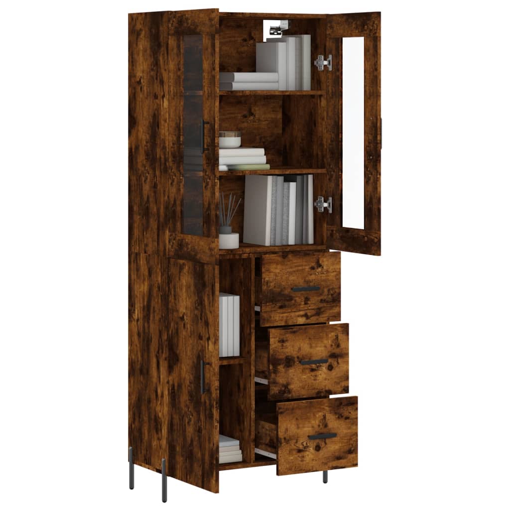 Aparador Alto Madera Contrachapada Roble Ahumado 69,5x34x180 Cm_2