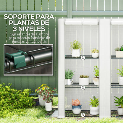 Outsunny Invernadero De Exterior Con Techo Inclinado Y 3 Estantes 144x48x152 Cm_4