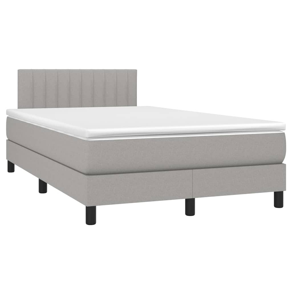 Cama Box Spring Con Colchón Tela Y Led Gris Claro 120x200 Cm / Vetonek_5