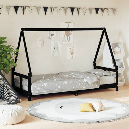 Vidaxl Estructura De Cama Para Niños Madera De Pino Negro 80x200 Cm_1