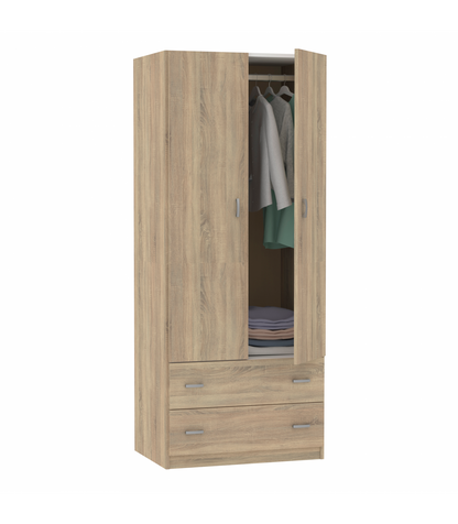 Armario Ropero 2 Puertas Abatibles Y 2 Cajones Turin Acabado Roble, 180 Cm(alto)74 Cm(anch_2
