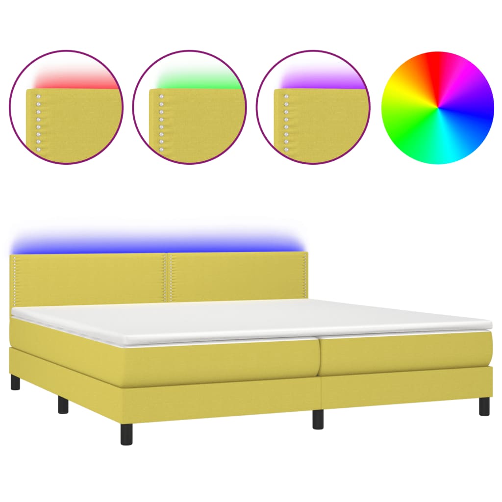 Cama Vica Home Colchón Y Luces Led Tela Verde 200x200 Cm / Vetonek_0
