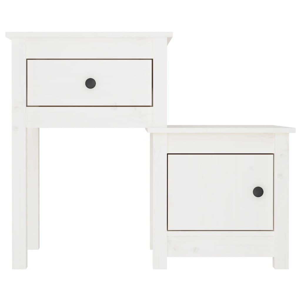 Mesita De Noche Madera Maciza De Pino Blanco 79,5x38x65,5 Cm_2