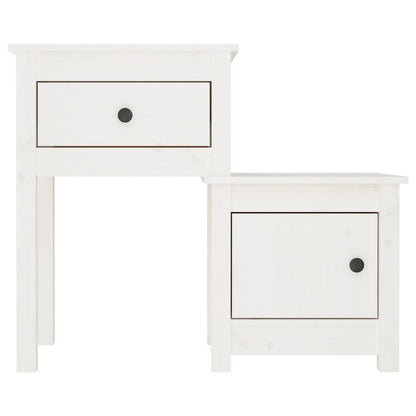 Mesita De Noche Madera Maciza De Pino Blanco 79,5x38x65,5 Cm_2