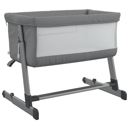 Vidaxl Cuna Con Colchón Tela De Lino Gris Oscuro_4