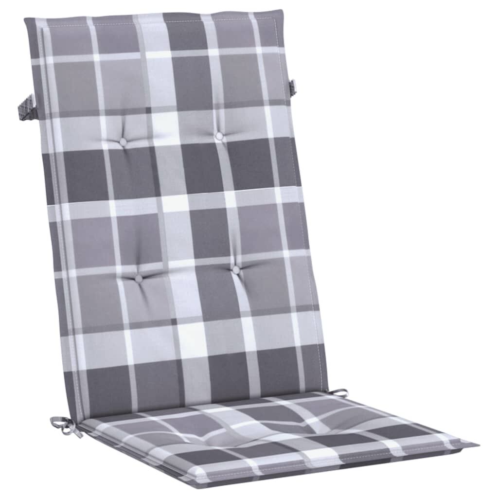 Vidaxl Cojín Silla Jardín Respaldo Alto 4 Uds Cuadros Gris 120x50x3 Cm_3