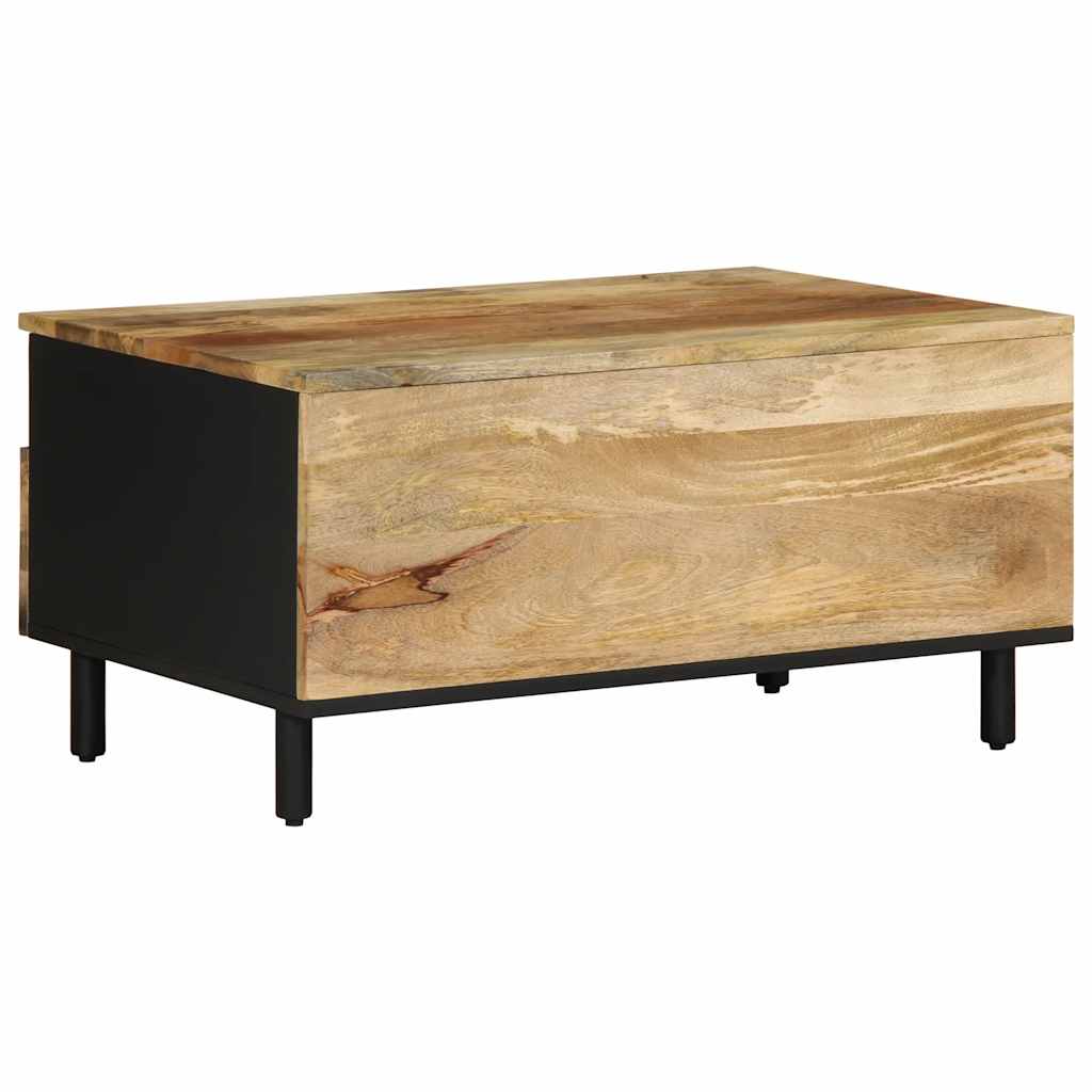 Mesa De Centro Madera Maciza De Mango Rugosa Negro 80x54x40 Cm_3