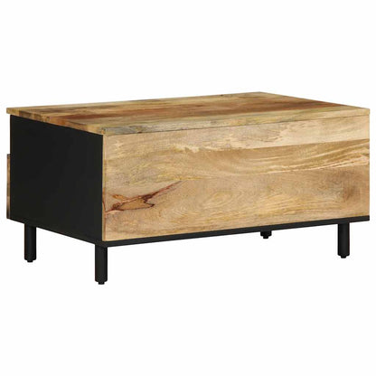 Mesa De Centro Madera Maciza De Mango Rugosa Negro 80x54x40 Cm_3