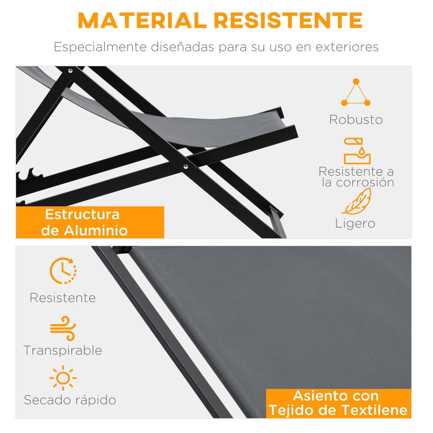 Outsunny Conjunto De 2 Tumbonas Reclinables Y Plegables 58x96.5x91.5cm Gris_5