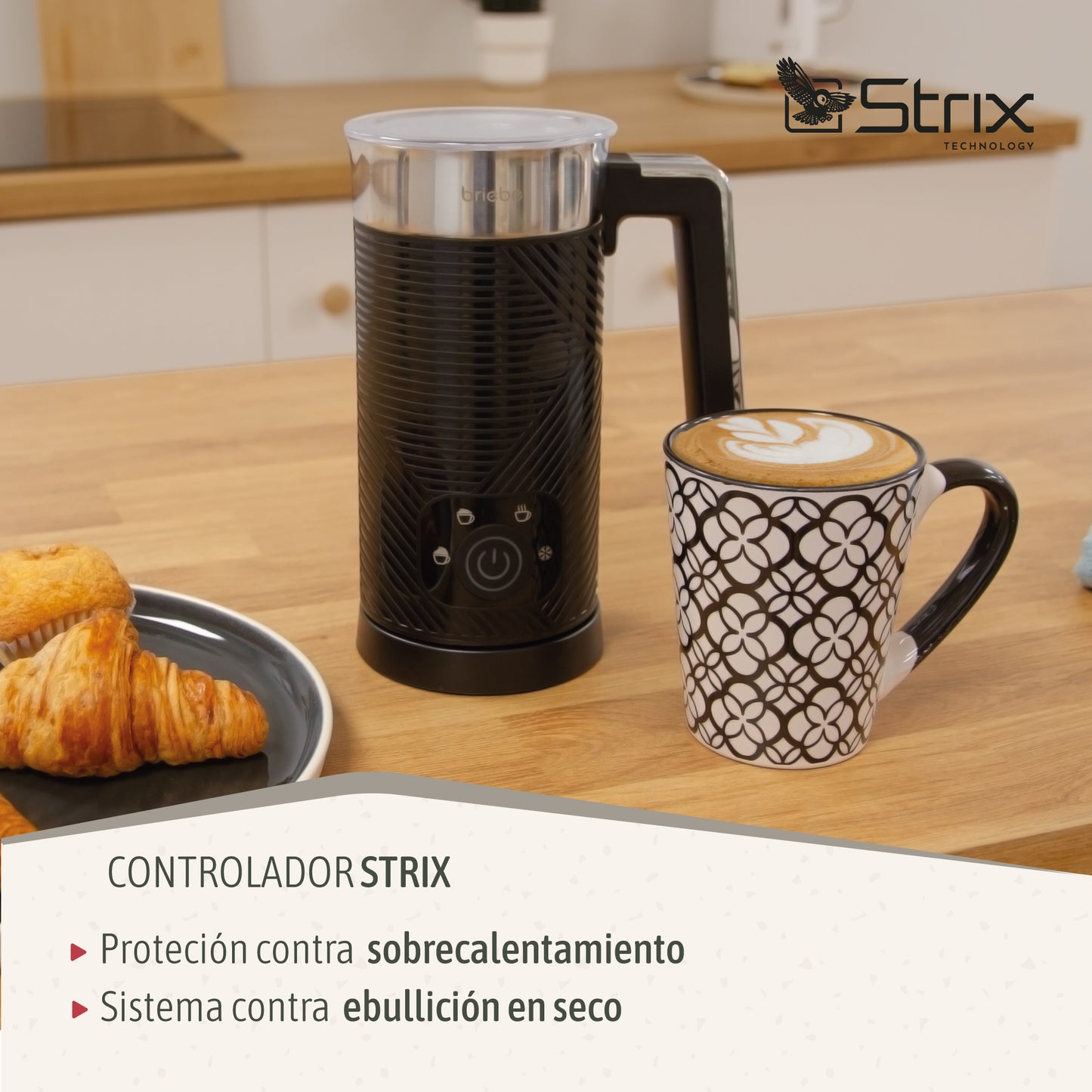 Briebe Elegance Espumador Leche Eléctrico Calentador Espuma Fría/caliente 130ml Leche Caliente 300ml, Mf1172blk, Negro_4