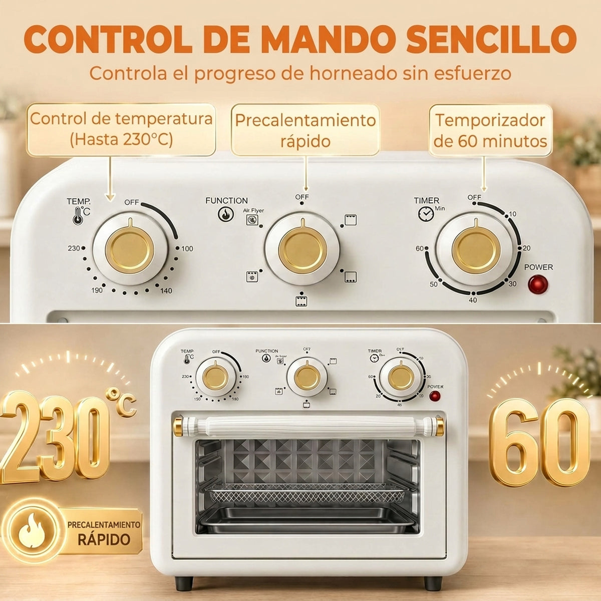 Homcom Horno Freidora De Aire 12 L Con 3 Mandos Convección 360° Bandeja Y Cesta_5