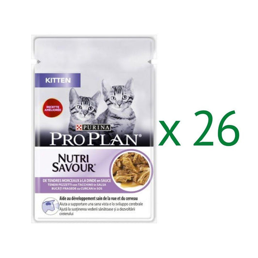 Pack 26 x PRO PLAN Gato Kitten Pavo en Salsa 85 g