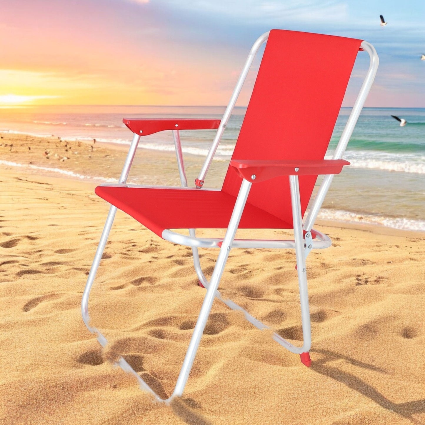Juego de 2 Sillas de Playa Metálicas Plegables Color Rojo (44 x 44 x 74 cm)_2