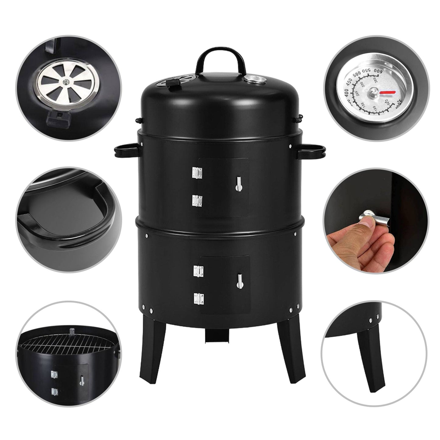 Well Home - Ahumador Bbq Ø40x78cm Con 2 Parrillas Y Termómetro