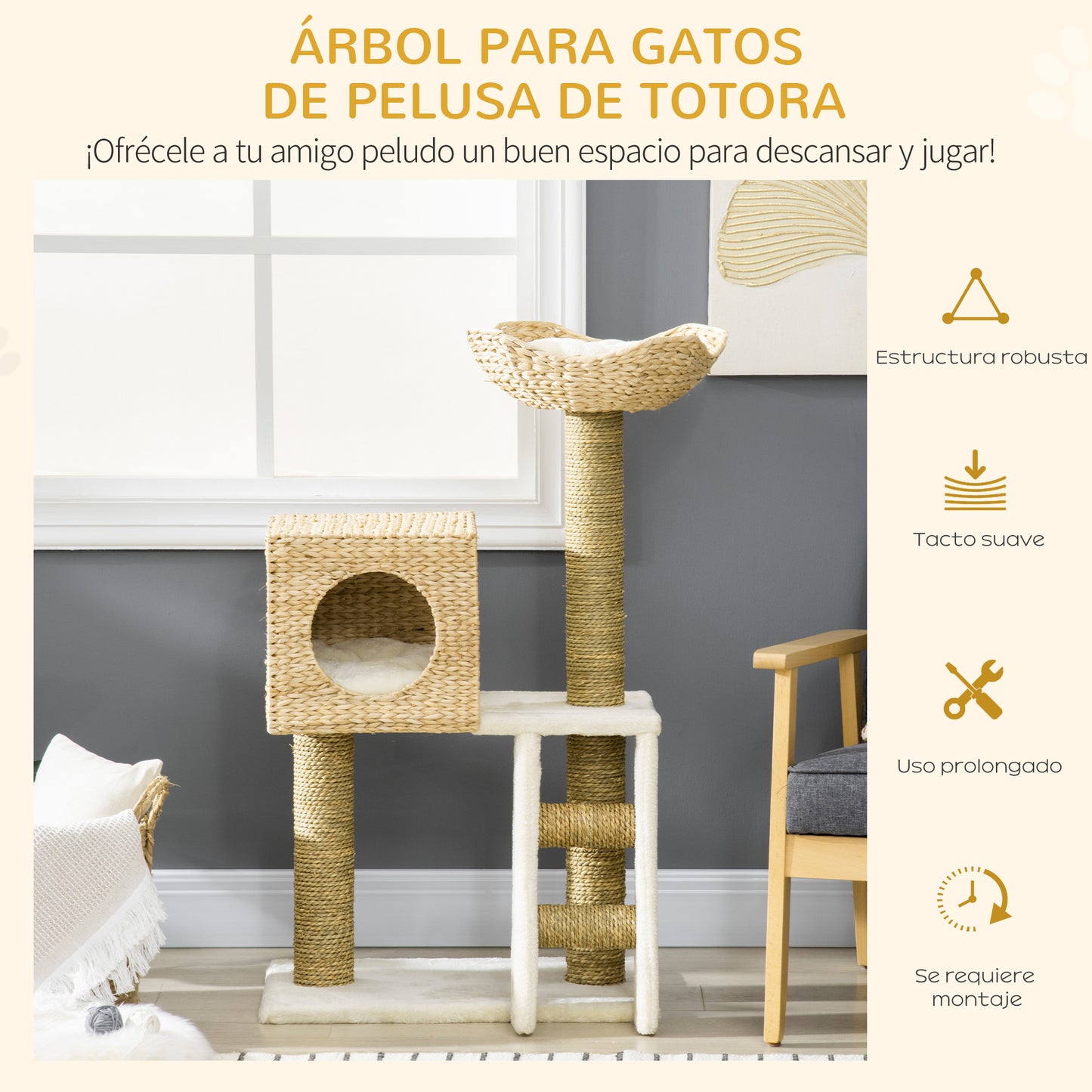 Pawhut Árbol Rascador Para Gatos Medianos Altura 100,5cm Con Cama Superior Cueva_5