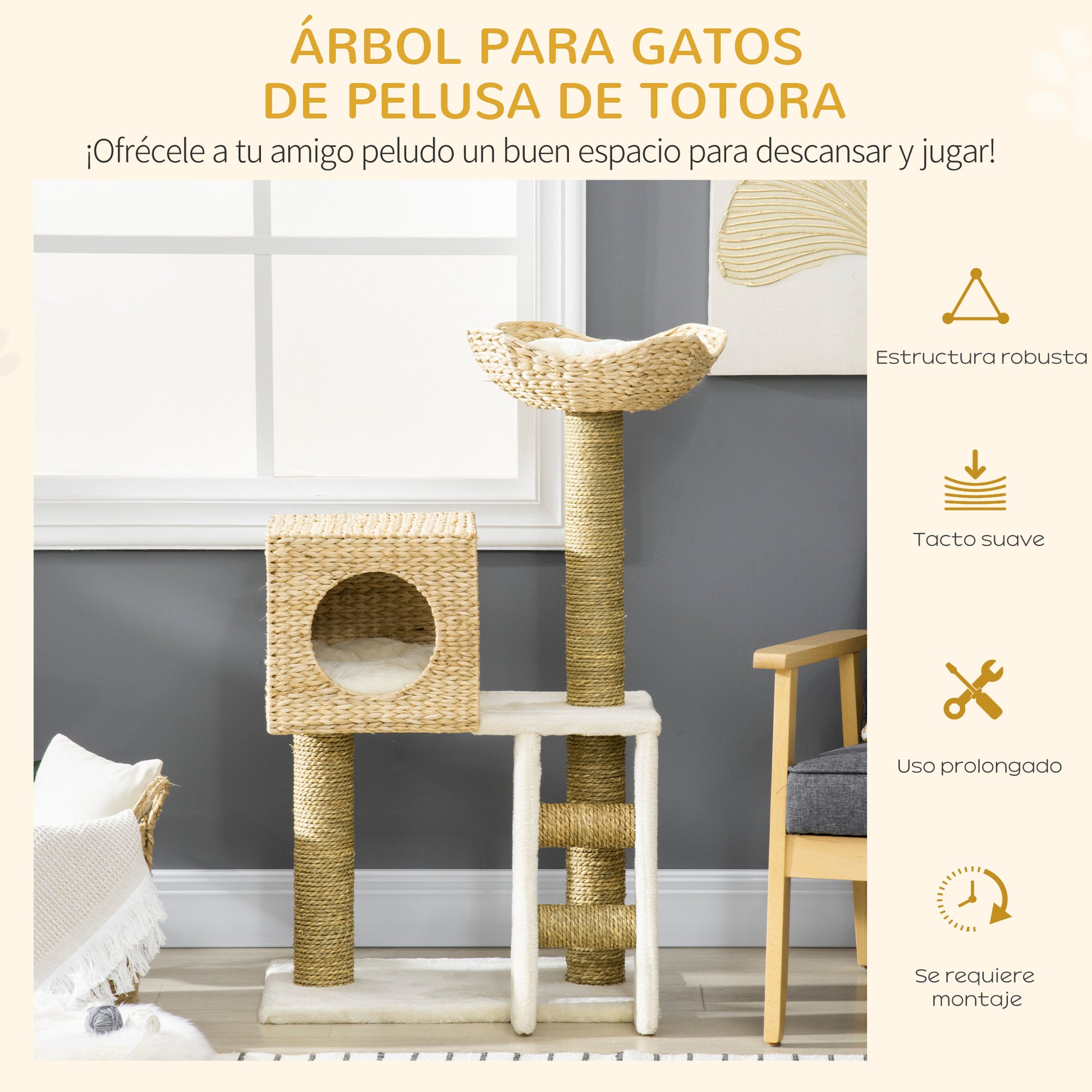 Pawhut Árbol Rascador Para Gatos Medianos Altura 100,5cm Con Cama Superior Cueva_5