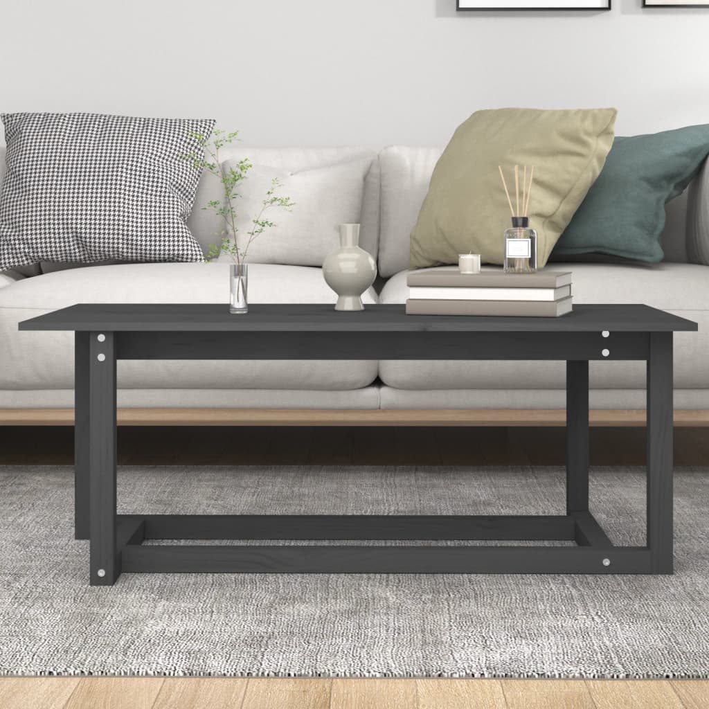 Mesa De Centro De Madera Maciza De Pino Gris 110x55x45 Cm_3