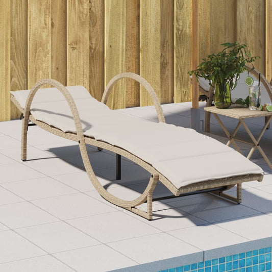 Tumbona Con Cojín Ratán Sintético Beige 60x199x42 Cm / Vetonek_0