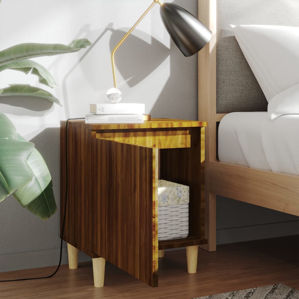 Mesita De Noche Con Patas Madera Maciza Marrón Roble 40x30x50cm_1