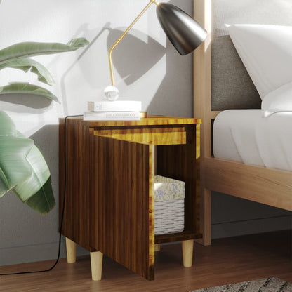Mesita De Noche Con Patas Madera Maciza Marrón Roble 40x30x50cm_1